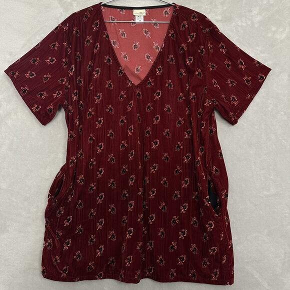 Natural Life Crushed Velvet Floral Mini Dress Pockets Women’s Medium Oversized - Picture 3 of 11